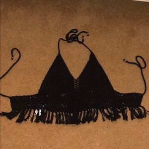 crocheted black cropped top